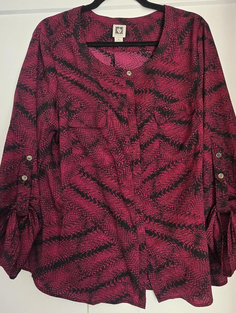 Anne Klein Pink and Black Button-Front Blouse
